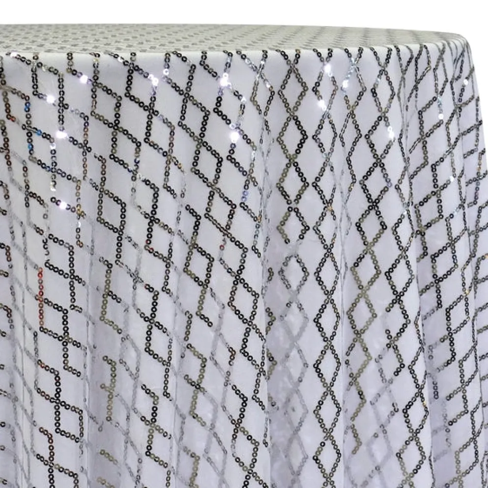 Vortex Sequins Table Linen in Silver and White