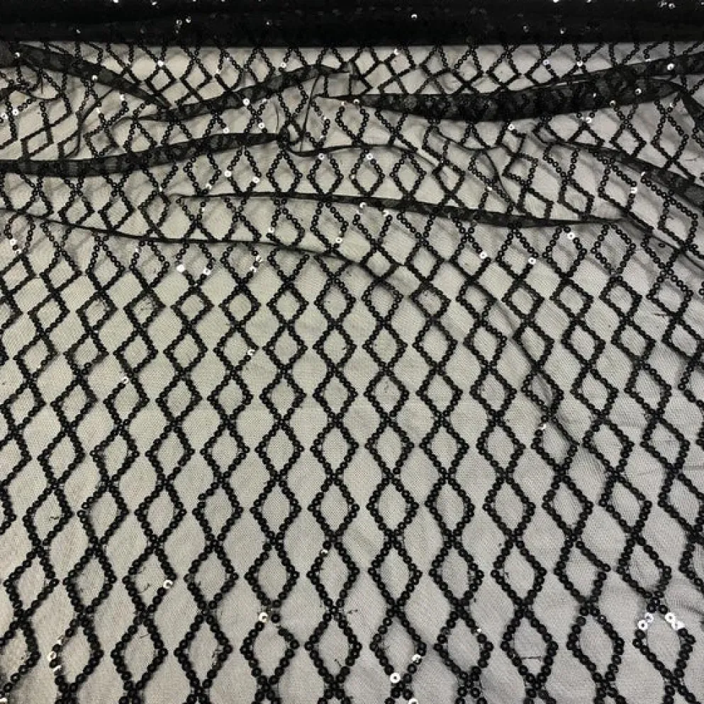 Vortex Sequins Table Linen in Black