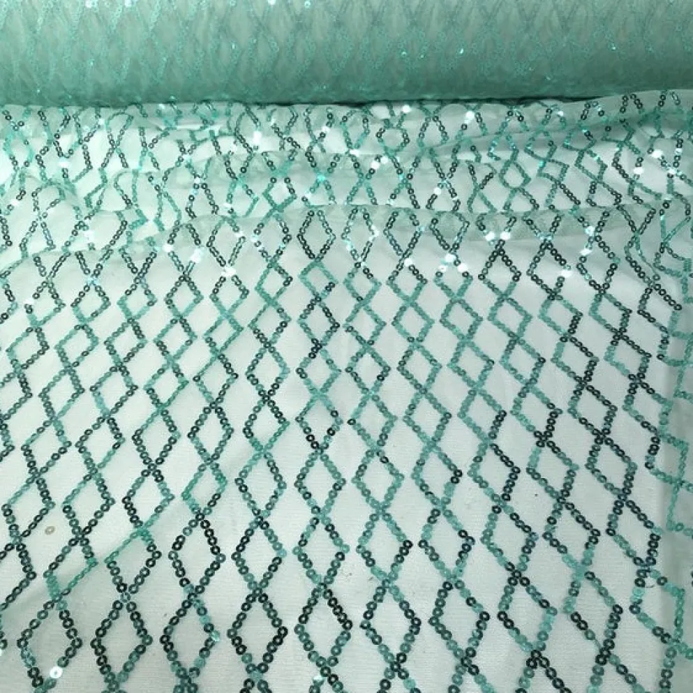 Vortex Sequins Table Linen in Teal Green