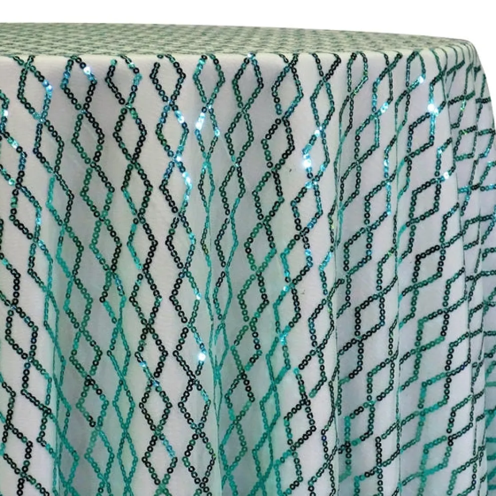 Vortex Sequins Table Linen in Teal Green
