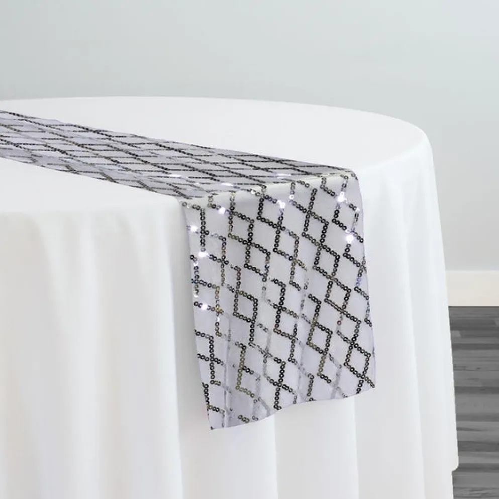 Vortex Sequins Table Runner in Silver White